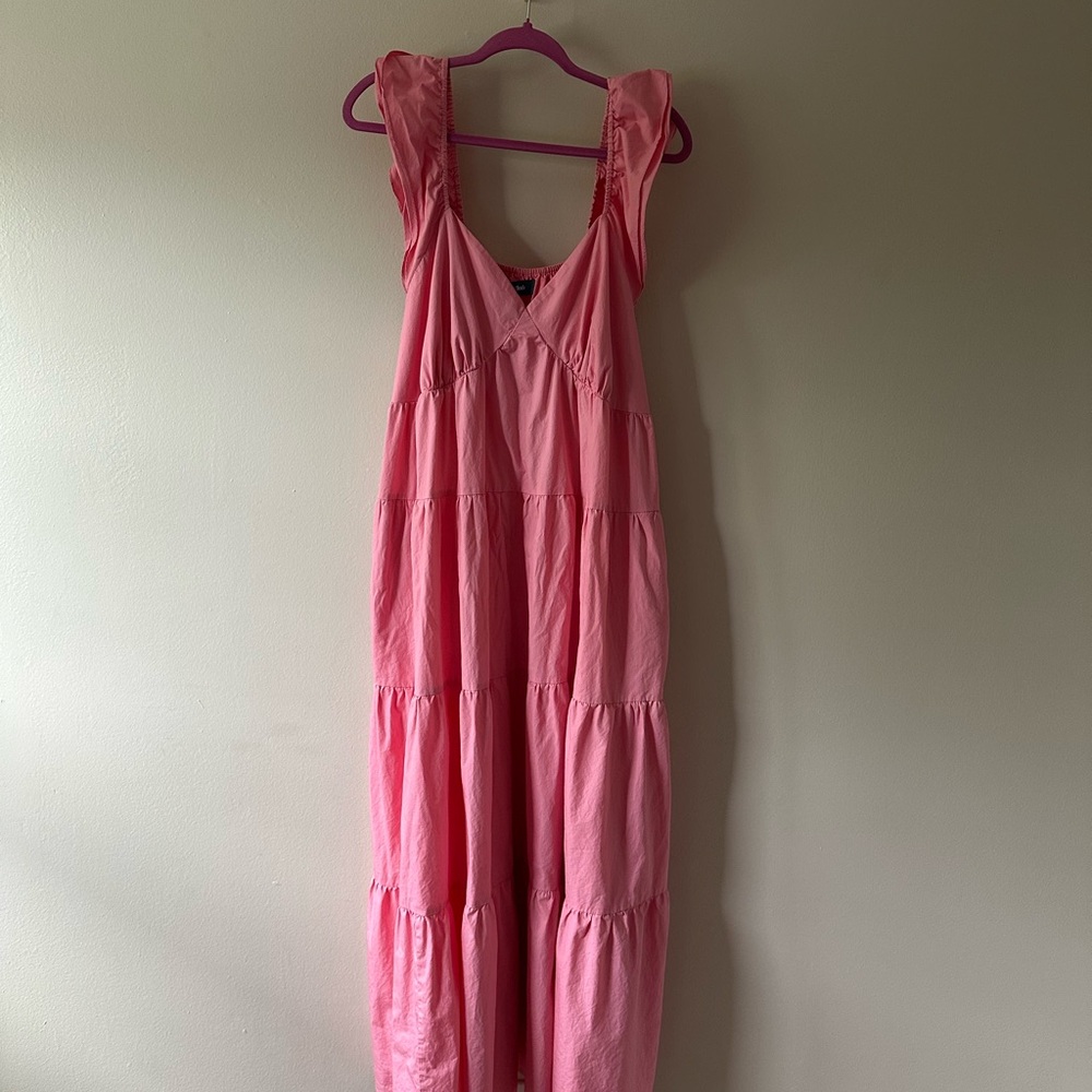 Pink Flutter Sleeve Maxi Dress